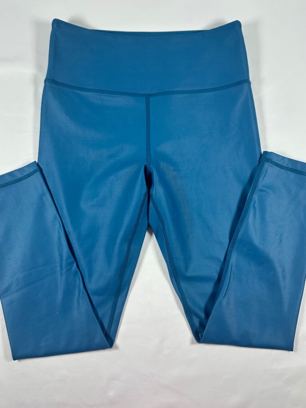 Zyia Active Metallic Leggings Glossy Ocean Blue High Rise Waist Band Size 6-8